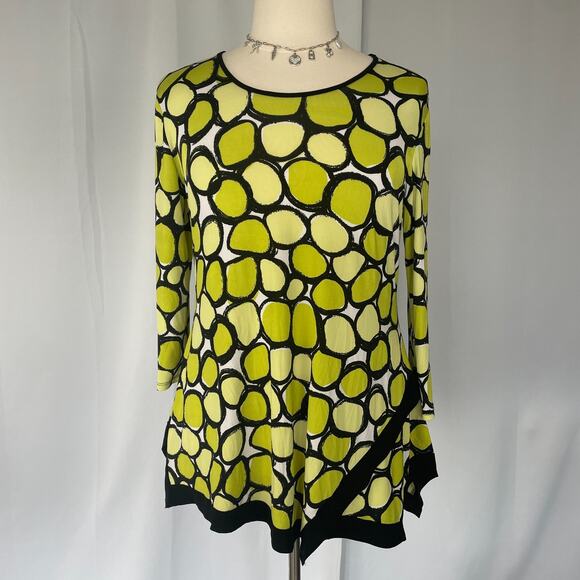 Y2K Top Womens Size Large Lime Green Polka Dot Asymmetrical Dopamine Neon Clown - Picture 1 of 10